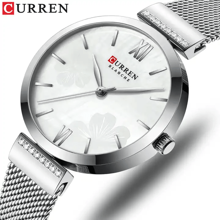 C9067L Curren White Dial Silver Stainless Steel Chain Analog Quartz Women's Watch. - Timecheck