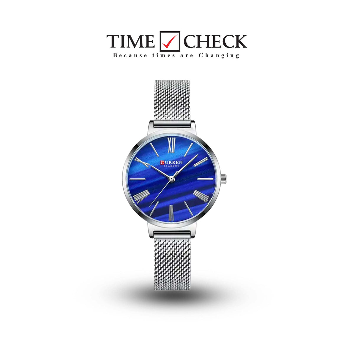 C9076L Curren Blue Dial Silver Stainless Steel Band Analog Quartz Women's Watch. - Timecheck