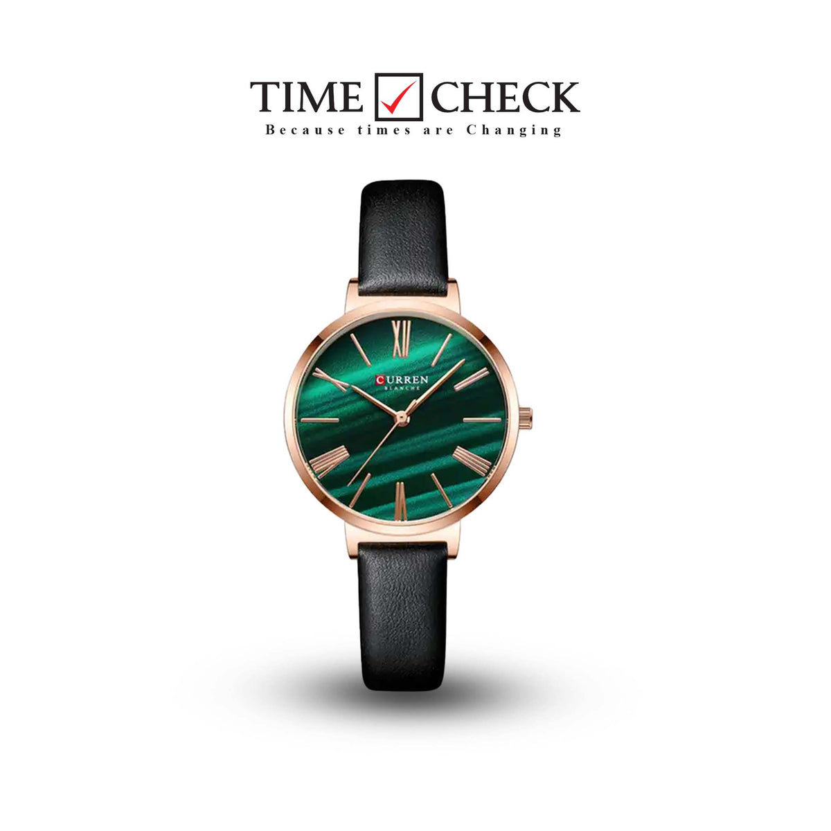 C9076L Curren Green Dial Black Leather Strap Analog Quartz Women's Watch. - Timecheck
