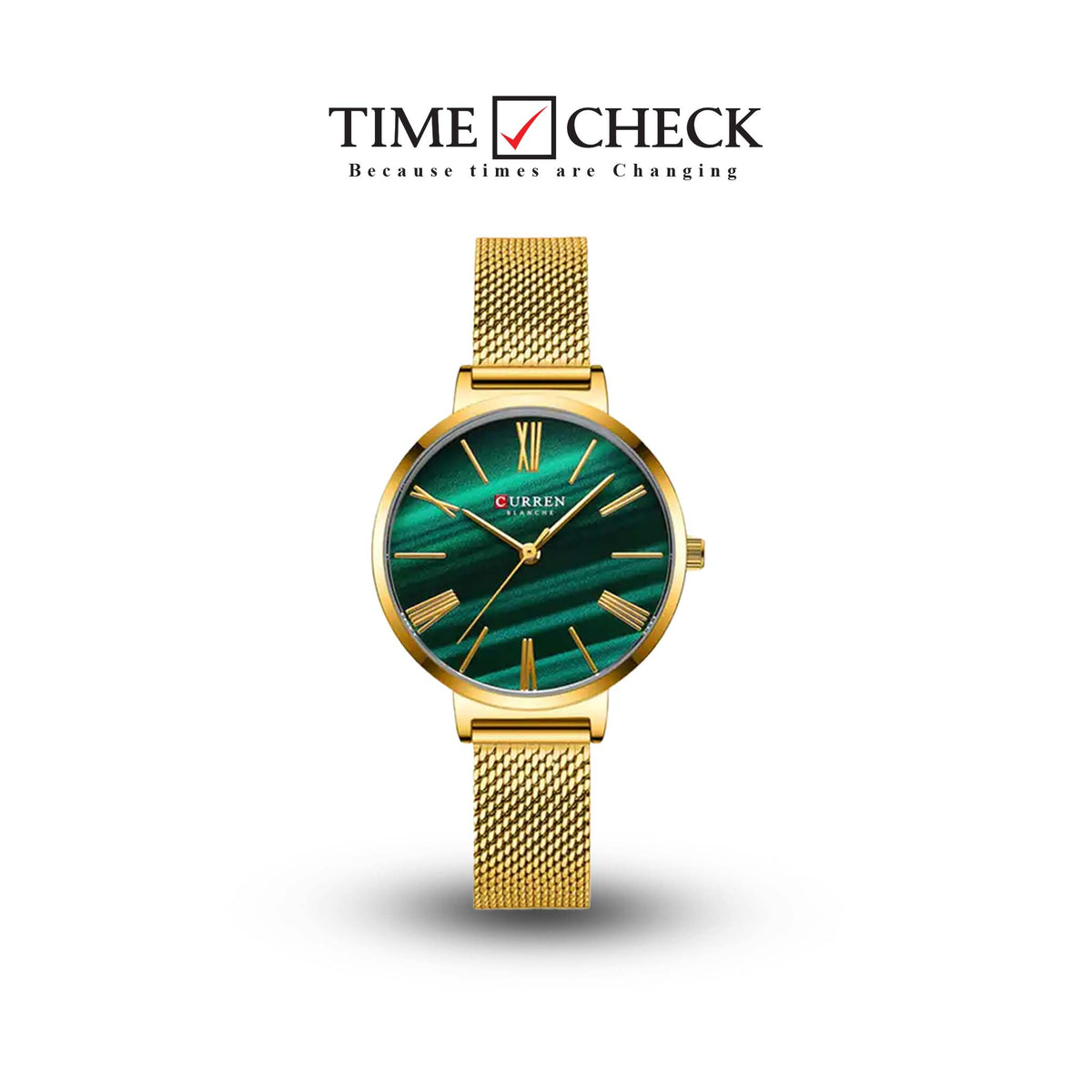 C9076L Curren Green Dial Golden Stainless Steel Band Analog Quartz Women's Watch. - Timecheck