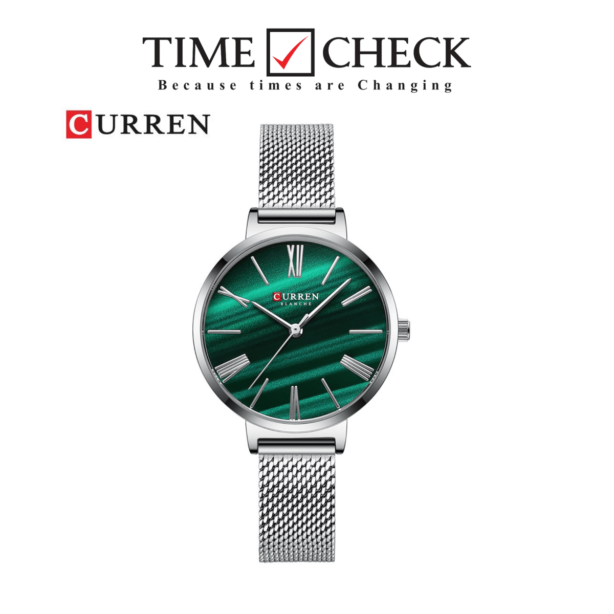 C9076L Curren Green Dial Silver Stainless Steel Band Analog Quartz Women's Watch. - Timecheck