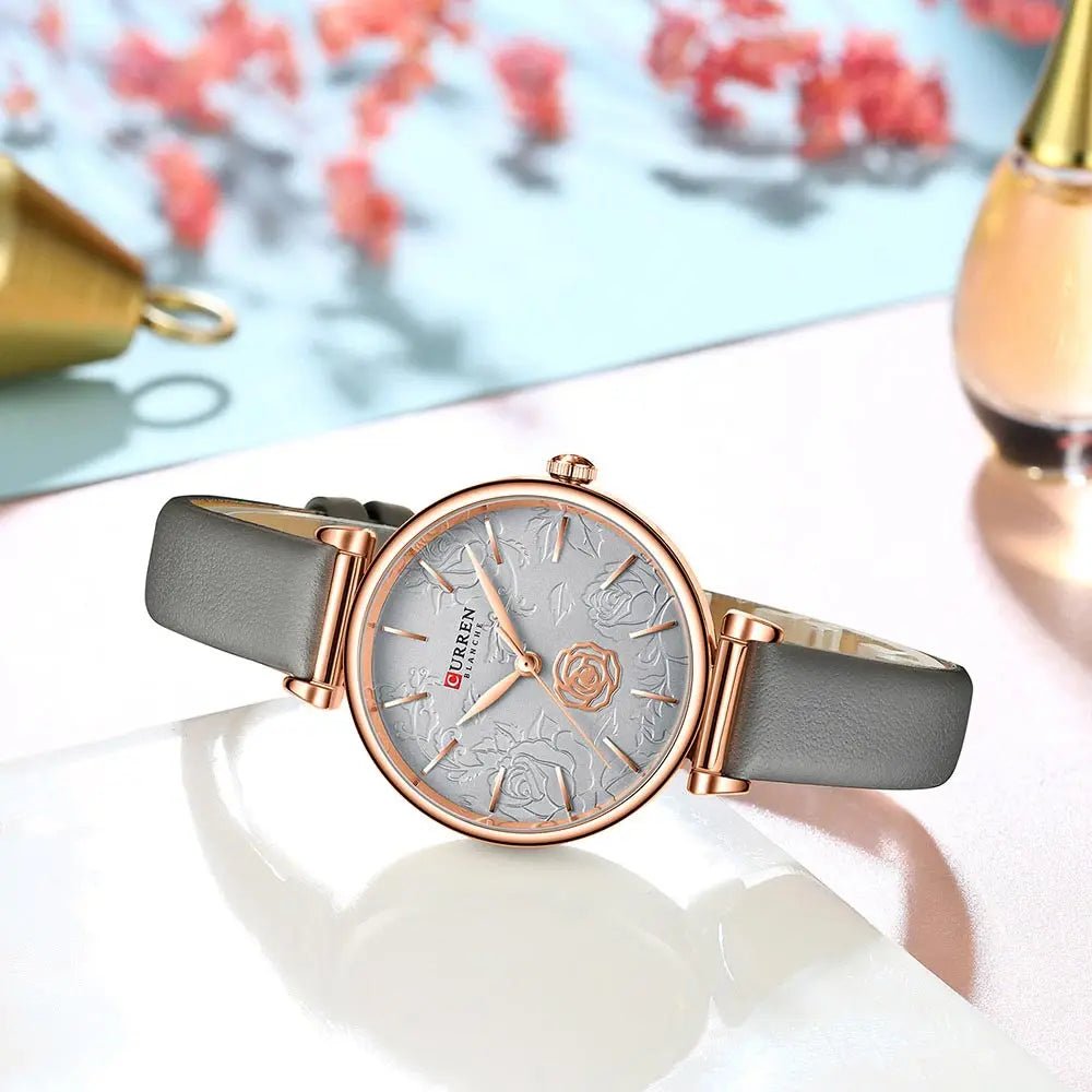 C9078L Curren Grey Dial grey Leather Strap Analog Quartz Women's Watch. - Timecheck