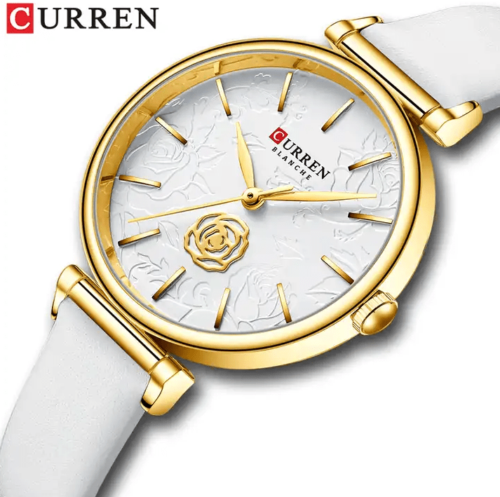 C9078L Curren White Dial White Leather Strap Analog Quartz Women's Watch. - Timecheck