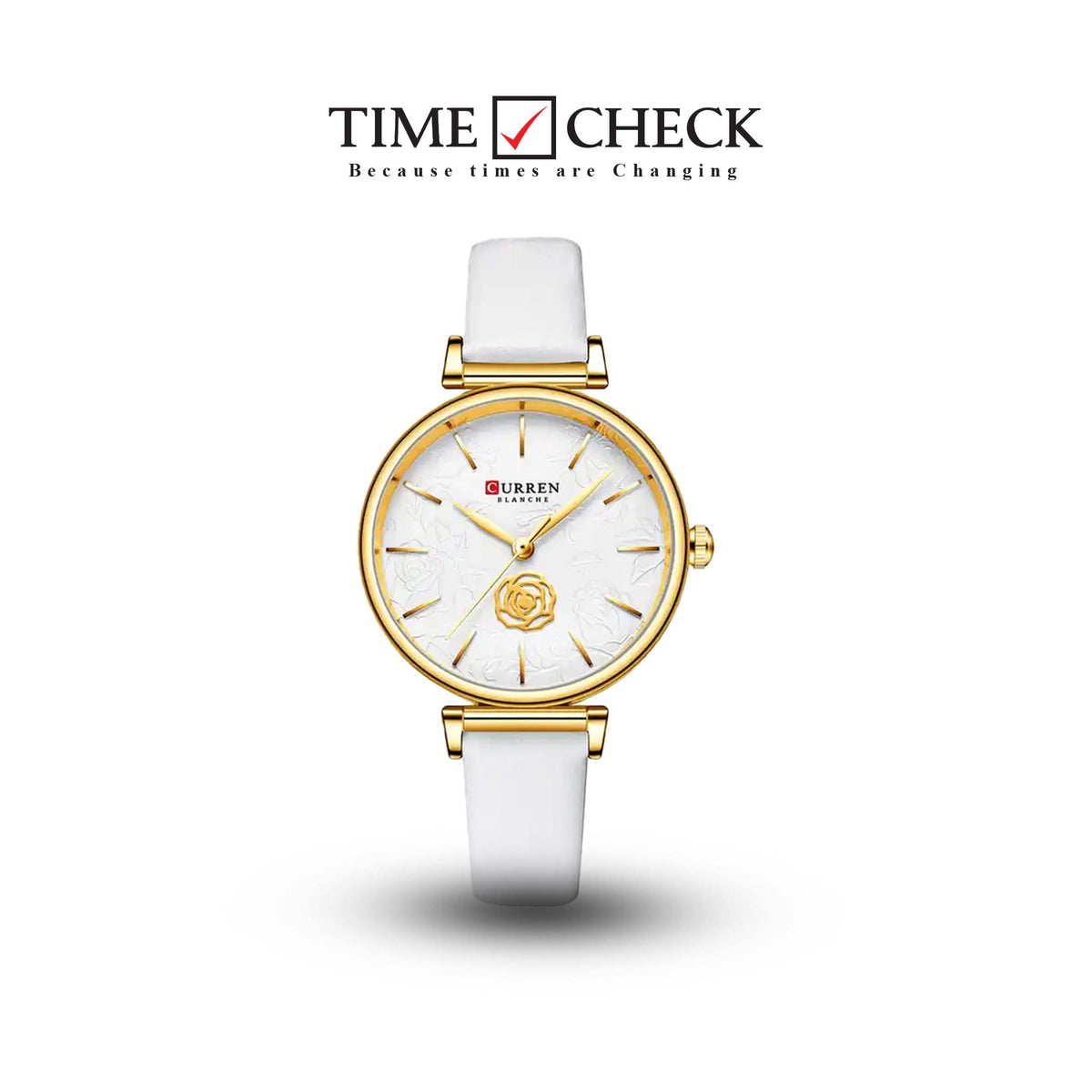 C9078L Curren White Dial White Leather Strap Analog Quartz Women's Watch. - Timecheck