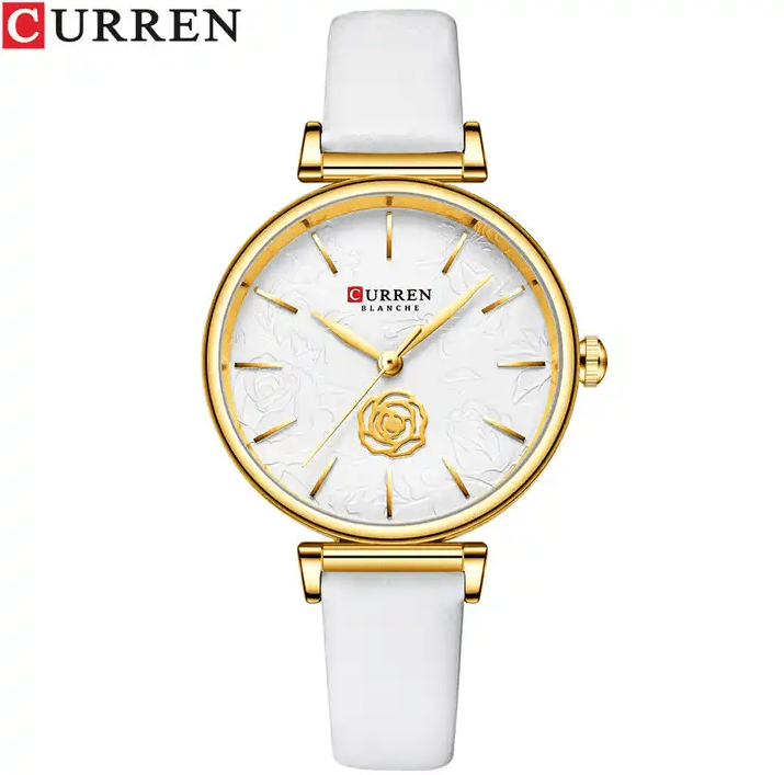 C9078L Curren White Dial White Leather Strap Analog Quartz Women's Watch. - Timecheck