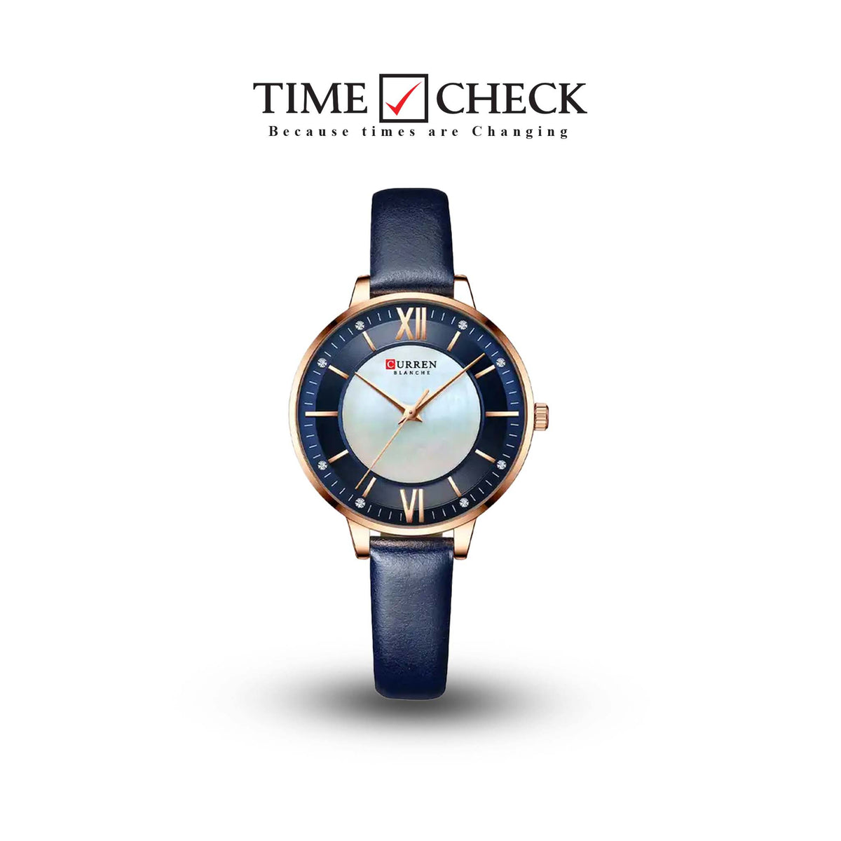 C9080L Curren Blue Dial Blue Leather Strap Analog Quartz Women's Watch. - Timecheck
