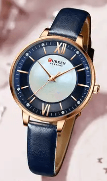 C9080L Curren Blue Dial Blue Leather Strap Analog Quartz Women's Watch. - Timecheck