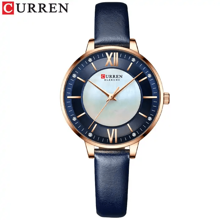 C9080L Curren Blue Dial Blue Leather Strap Analog Quartz Women's Watch. - Timecheck