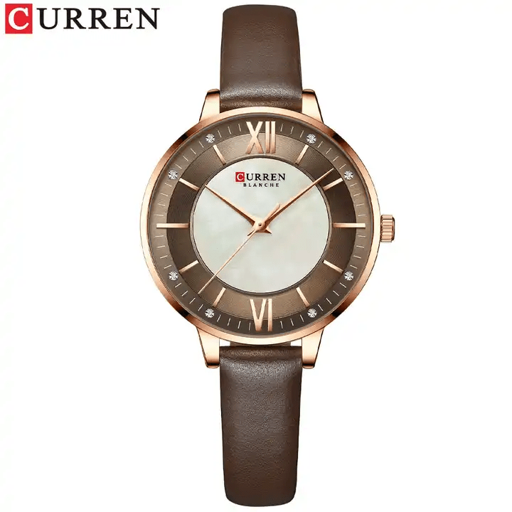 C9080L Curren Brown Dial Brown Leather Strap Analog Quartz Women's Watch. - Timecheck