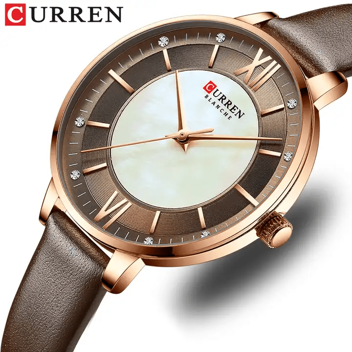 C9080L Curren Brown Dial Brown Leather Strap Analog Quartz Women's Watch. - Timecheck