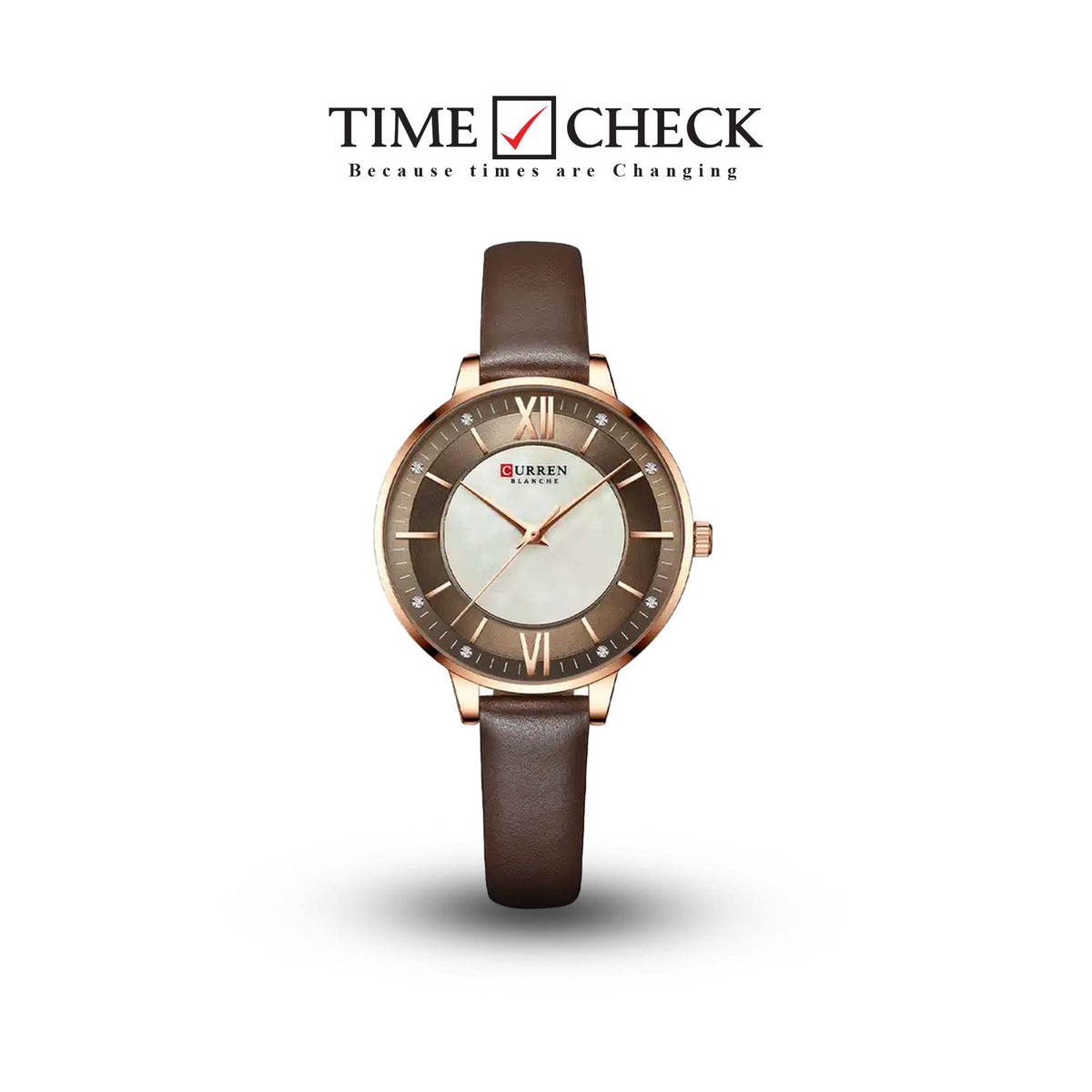 C9080L Curren Brown Dial Brown Leather Strap Analog Quartz Women's Watch. - Timecheck