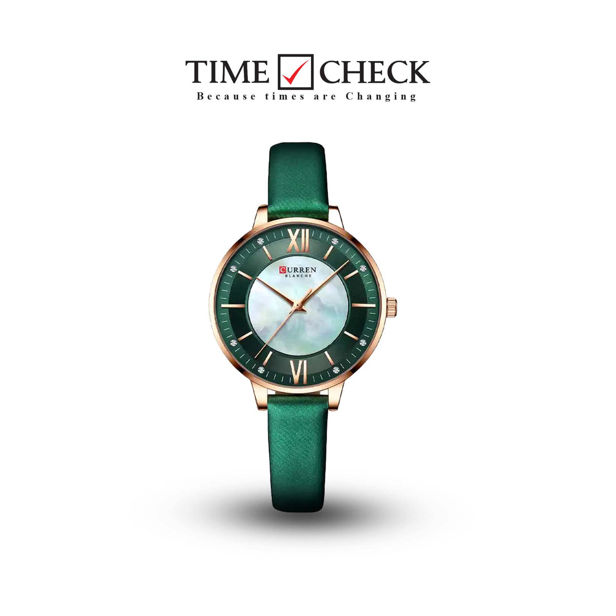 C9080L Curren Green Dial Green Leather Strap Analog Quartz Women's Watch. - Timecheck