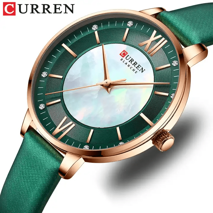 C9080L Curren Green Dial Green Leather Strap Analog Quartz Women's Watch. - Timecheck