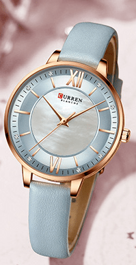 C9080L Curren Silver Dial Gray Leather Strap Analog Quartz Women's Watch. - Timecheck