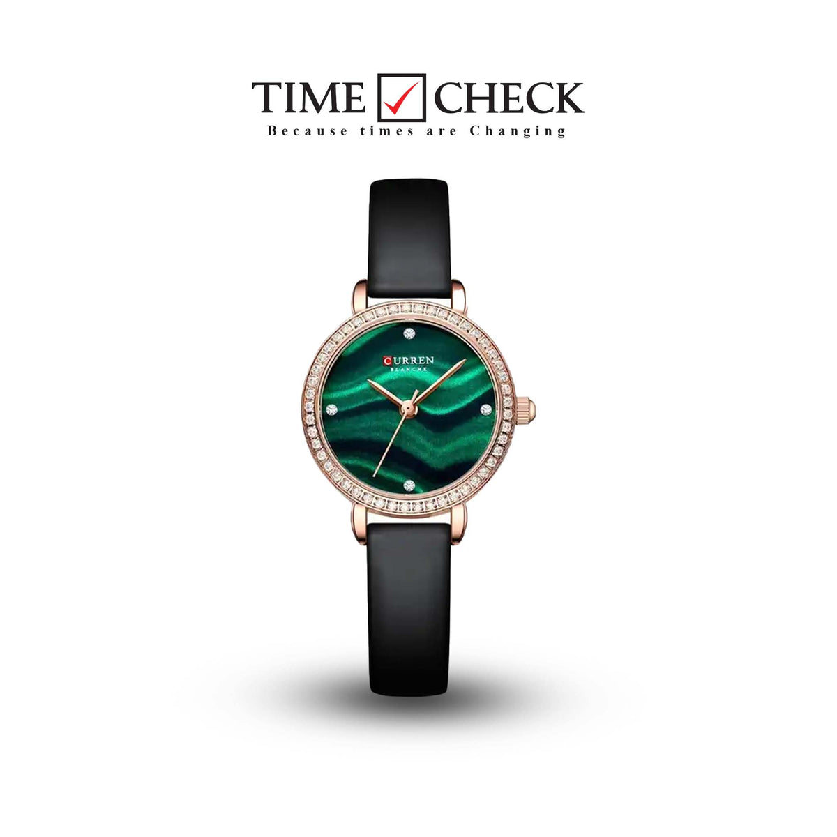 C9083L Curren Green Dial Black Leather Strap Analog Quartz Women's Watch. - Timecheck
