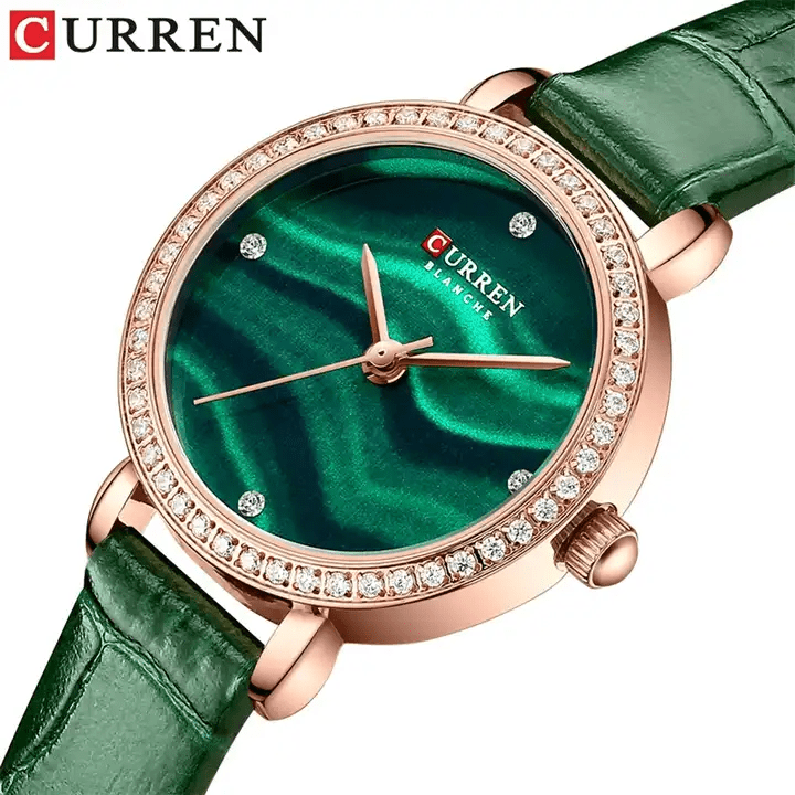 C9083L Curren Green Dial Green Leather Strap Analog Quartz Women's Watch. - Timecheck