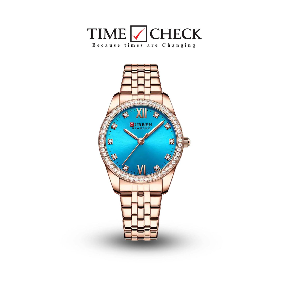 C9086L Curren Aqua Dial Rose-gold Stainless Steel Chain Analog Quartz Women's Watch. - Timecheck
