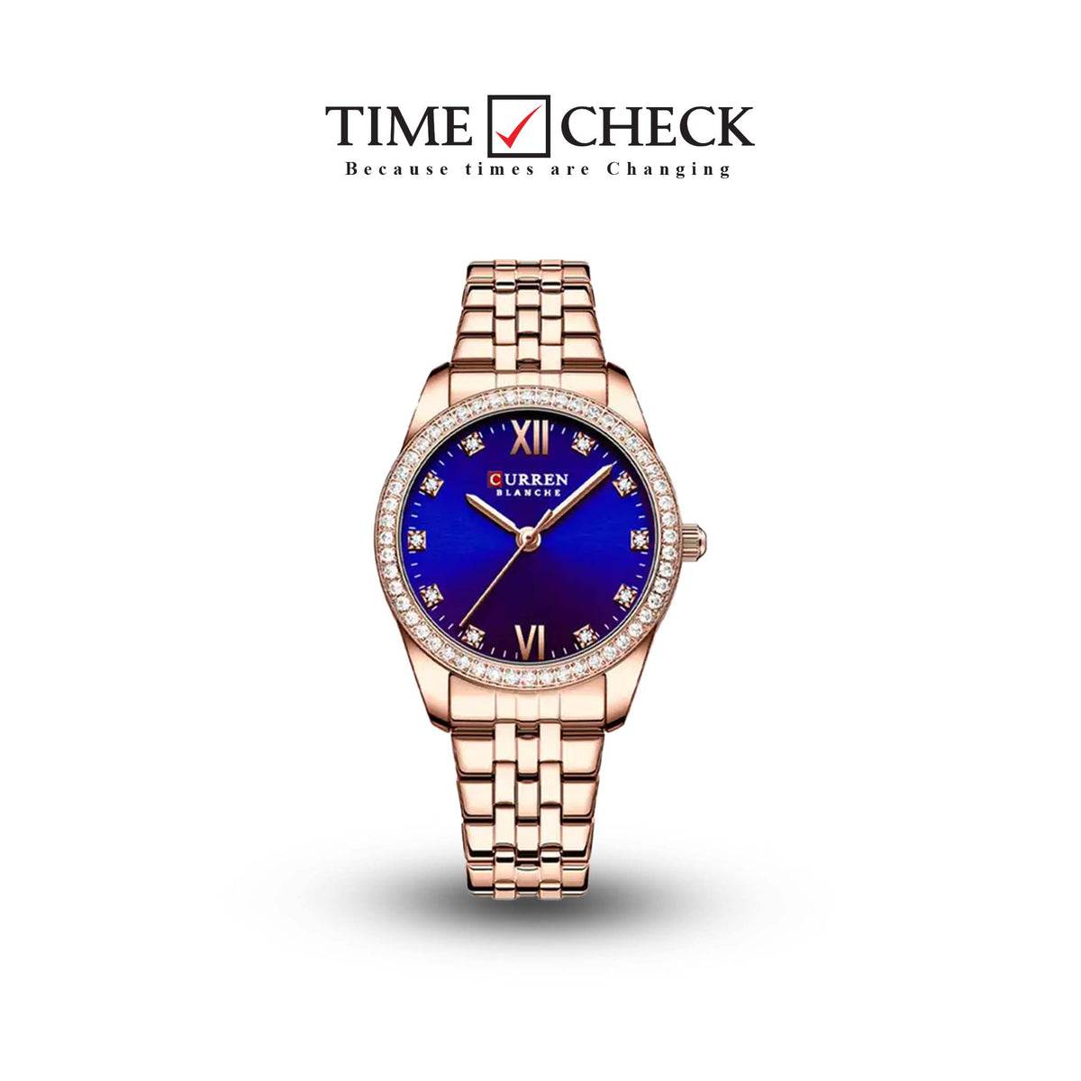 C9086L Curren Blue Dial Rose-gold Stainless Steel Chain Analog Quartz Women's Watch. - Timecheck