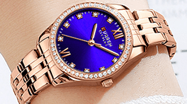 C9086L Curren Blue Dial Rose-gold Stainless Steel Chain Analog Quartz Women's Watch. - Timecheck