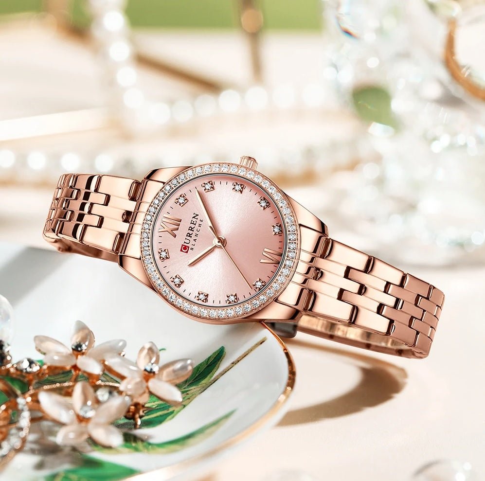 C9086L Curren PINK Dial Rose-gold Stainless Steel Chain Analog Quartz Women's Watch. - Timecheck