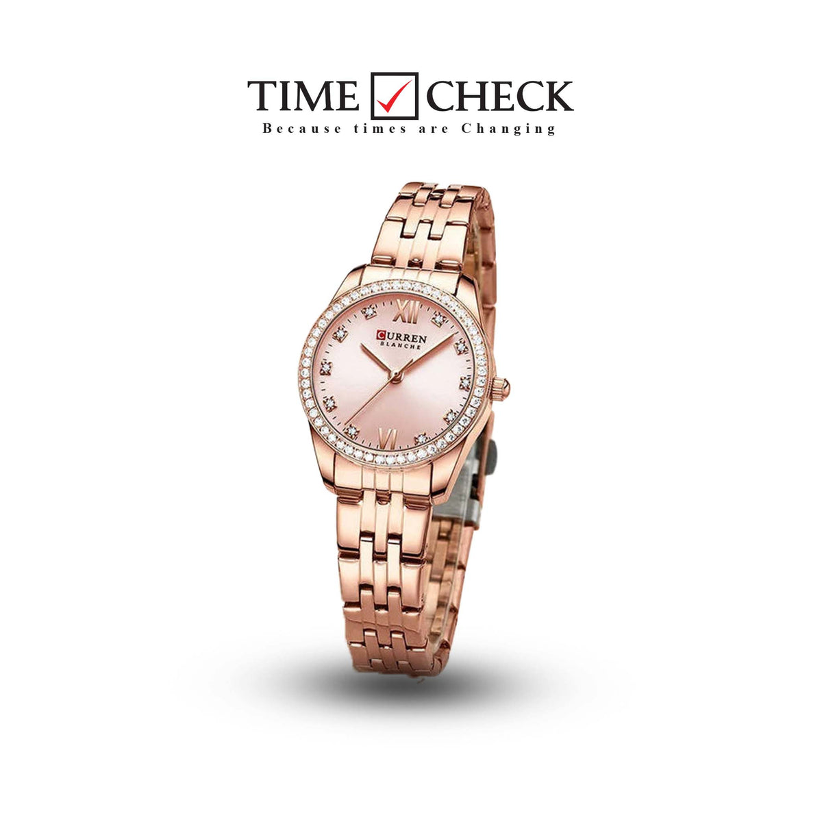 C9086L Curren PINK Dial Rose-gold Stainless Steel Chain Analog Quartz Women's Watch. - Timecheck