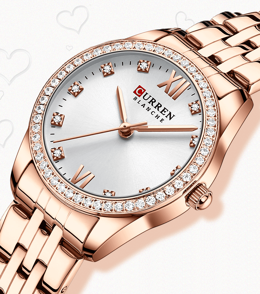 C9086L Curren Silver Dial Rose-gold Stainless Steel Chain Analog Quartz Women's Watch. - Timecheck