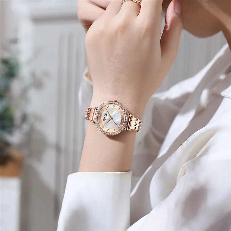 C9087L Curren ROSE-GOLD Dial & Stainless Steel Chain Analog Quartz Women's Watch. - Timecheck