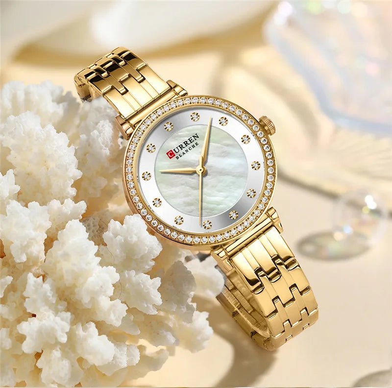 C9087L Curren Silver Dial & GOLDEN Stainless Steel Chain Analog Quartz Women's Watch. - Timecheck