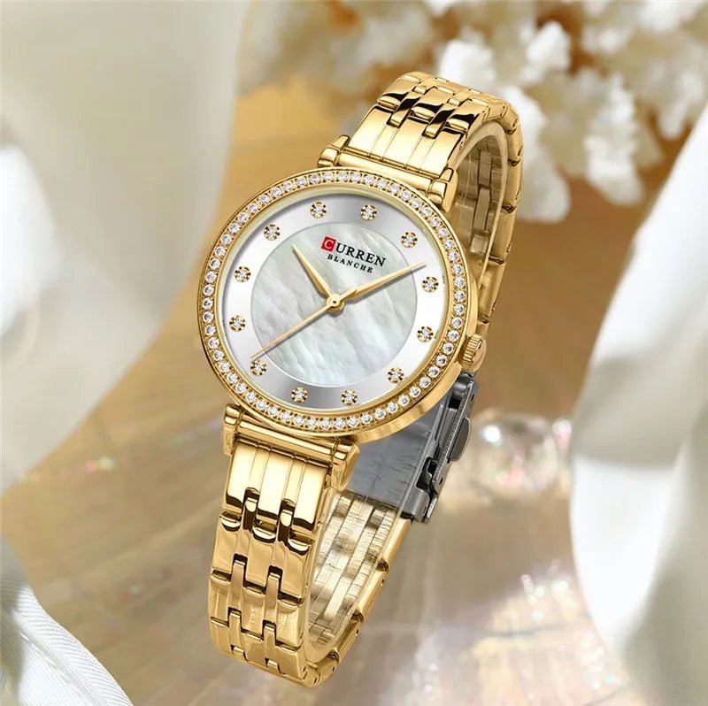 C9087L Curren Silver Dial & GOLDEN Stainless Steel Chain Analog Quartz Women's Watch. - Timecheck