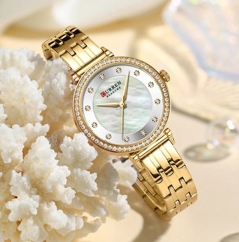 C9087L Curren Silver Dial & GOLDEN Stainless Steel Chain Analog Quartz Women's Watch. - Timecheck
