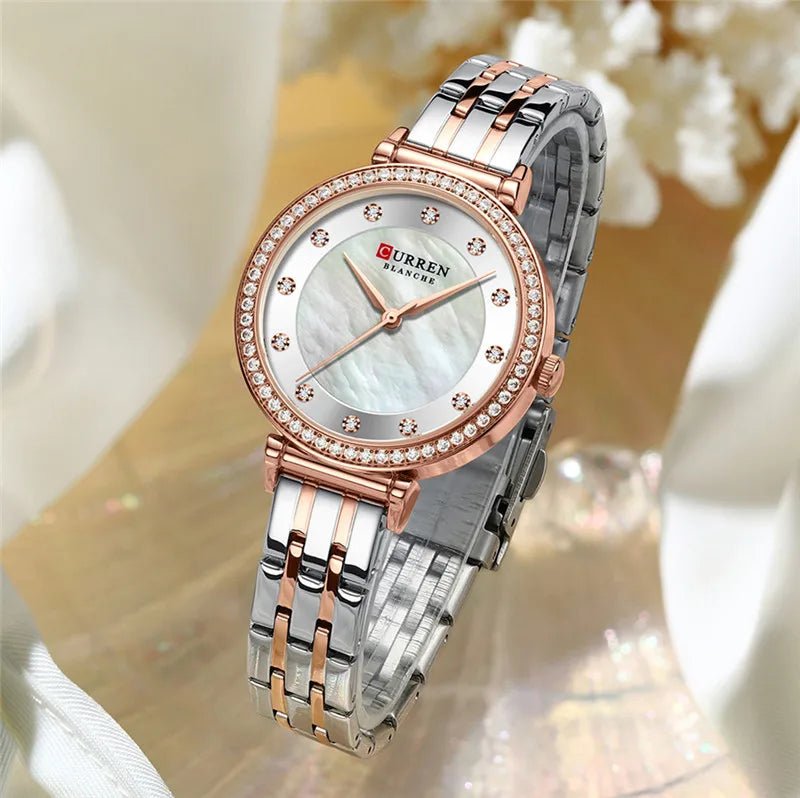 C9087L Curren Silver Dial & Silver/Gold Stainless Steel Chain Analog Quartz Women's Watch. - Timecheck