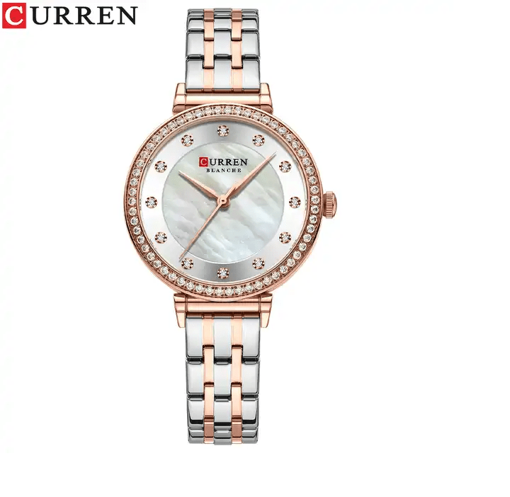 C9087L Curren Silver Dial & Silver/Gold Stainless Steel Chain Analog Quartz Women's Watch. - Timecheck