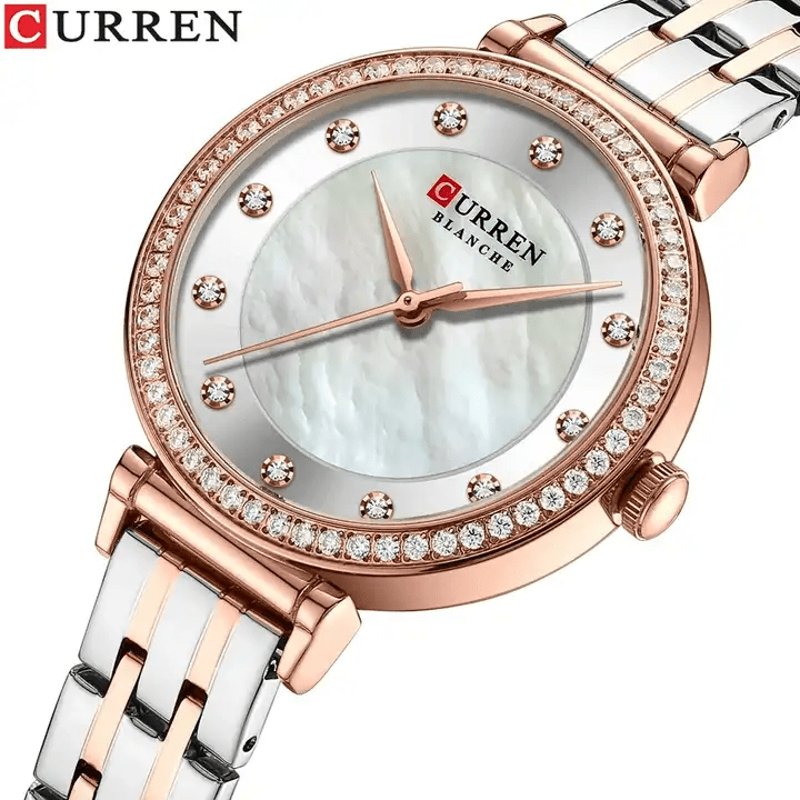 C9087L Curren Silver Dial & Silver/Gold Stainless Steel Chain Analog Quartz Women's Watch. - Timecheck