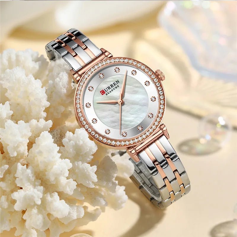 C9087L Curren Silver Dial & Silver/Gold Stainless Steel Chain Analog Quartz Women's Watch. - Timecheck