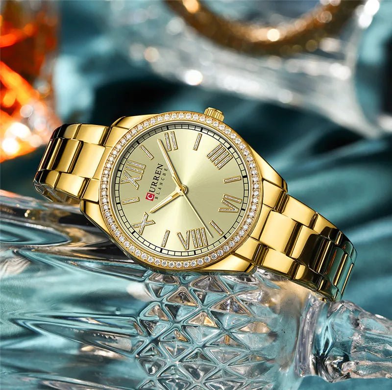 C9088L Curren Golden Dial Golden Stainless Steel Chain Analog Quartz Women's Watch. - Timecheck
