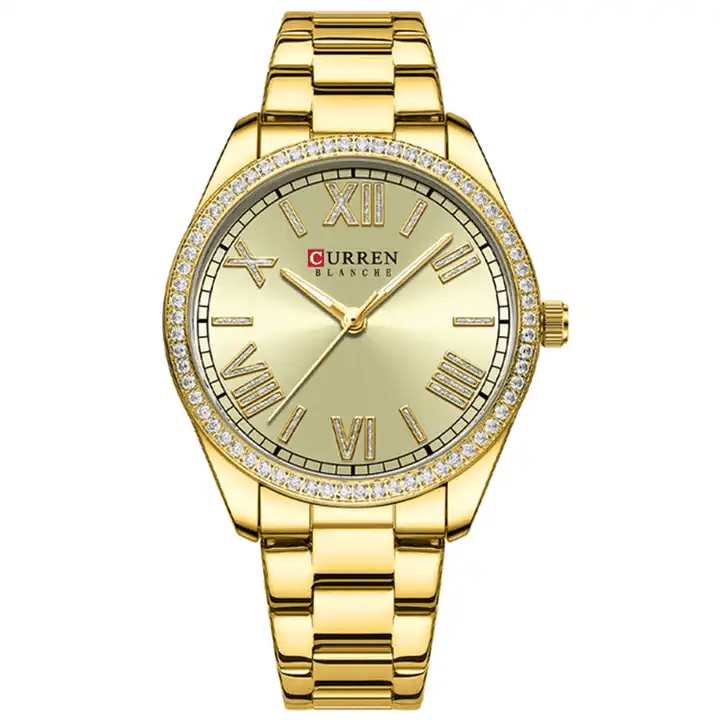 C9088L Curren Golden Dial Golden Stainless Steel Chain Analog Quartz Women's Watch. - Timecheck