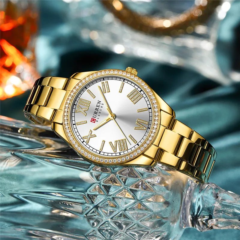 C9088L Curren Silver Dial Golden Stainless Steel Chain Analog Quartz Women's Watch. - Timecheck