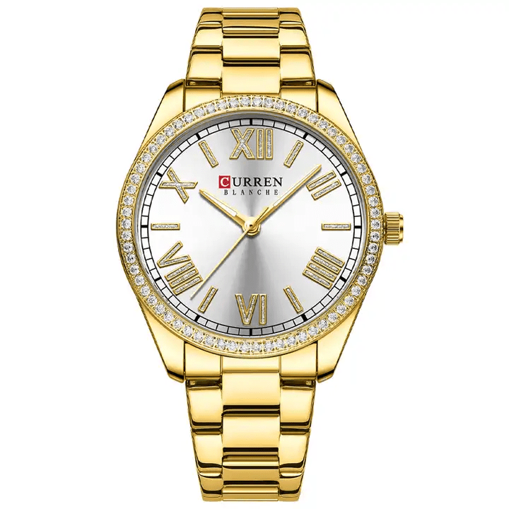 C9088L Curren Silver Dial Golden Stainless Steel Chain Analog Quartz Women's Watch. - Timecheck