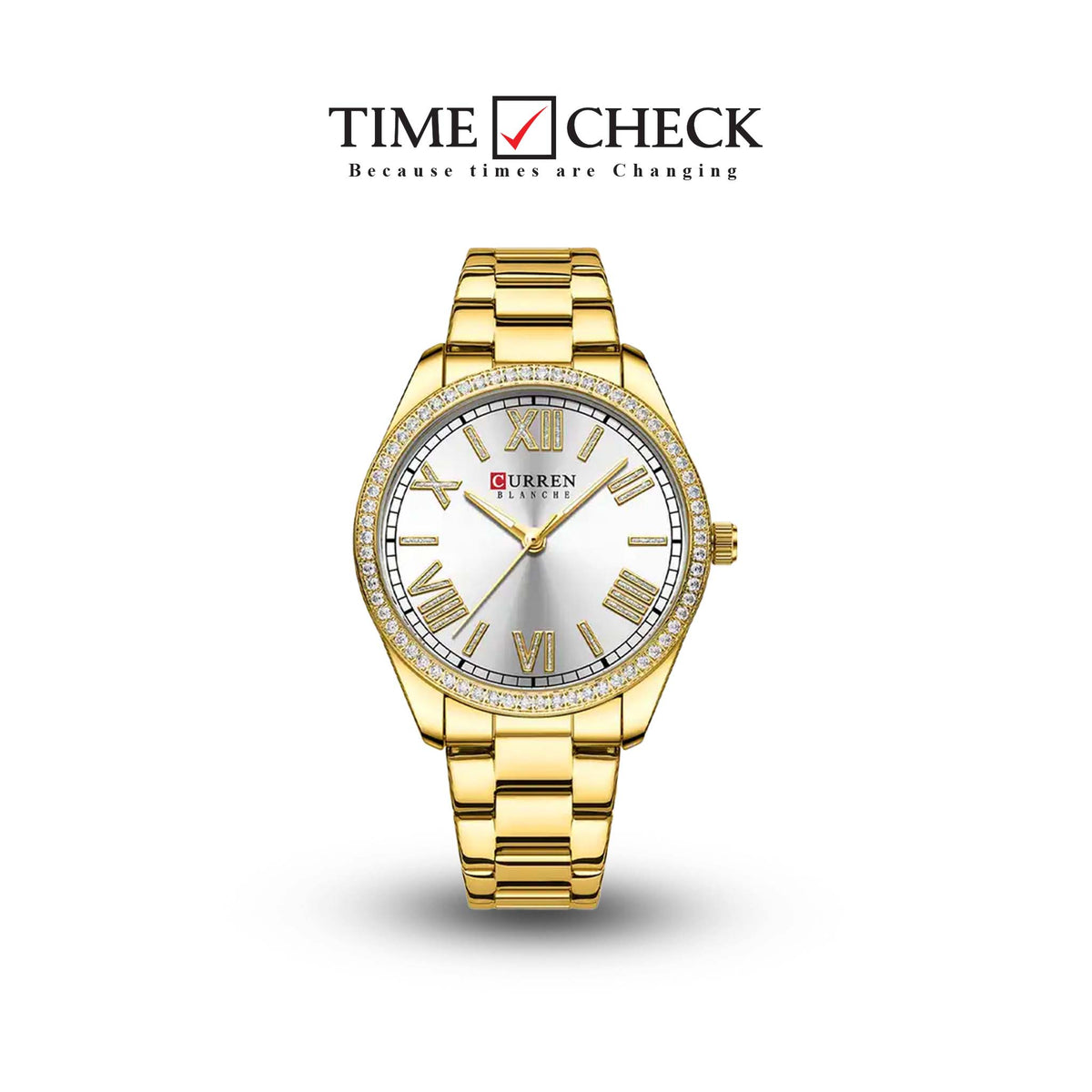 C9088L Curren Silver Dial Golden Stainless Steel Chain Analog Quartz Women's Watch. - Timecheck