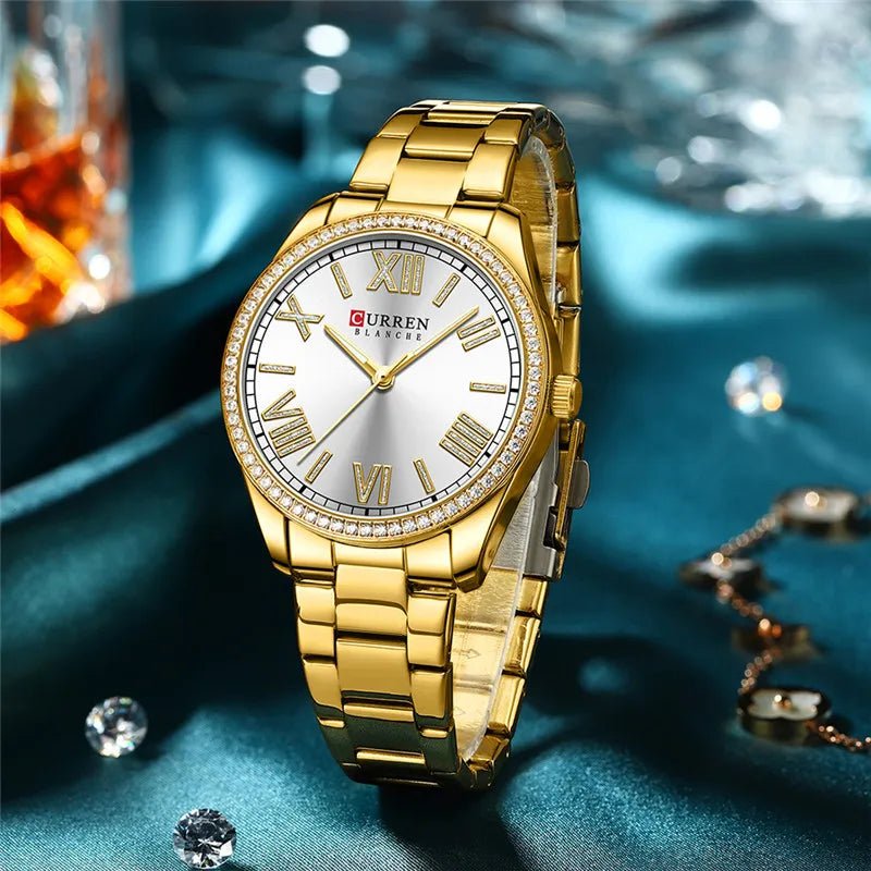 C9088L Curren Silver Dial Golden Stainless Steel Chain Analog Quartz Women's Watch. - Timecheck