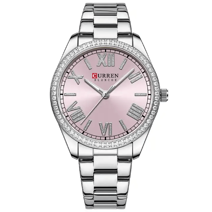 C9088L Curren Silver pink Dial Silver Stainless Steel Chain Analog Quartz Women's Watch. - Timecheck