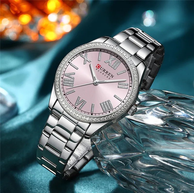 C9088L Curren Silver pink Dial Silver Stainless Steel Chain Analog Quartz Women's Watch. - Timecheck