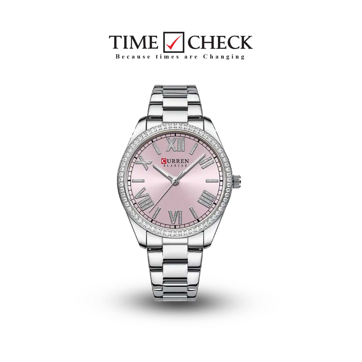 C9088L Curren Silver pink Dial Silver Stainless Steel Chain Analog Quartz Women's Watch. - Timecheck