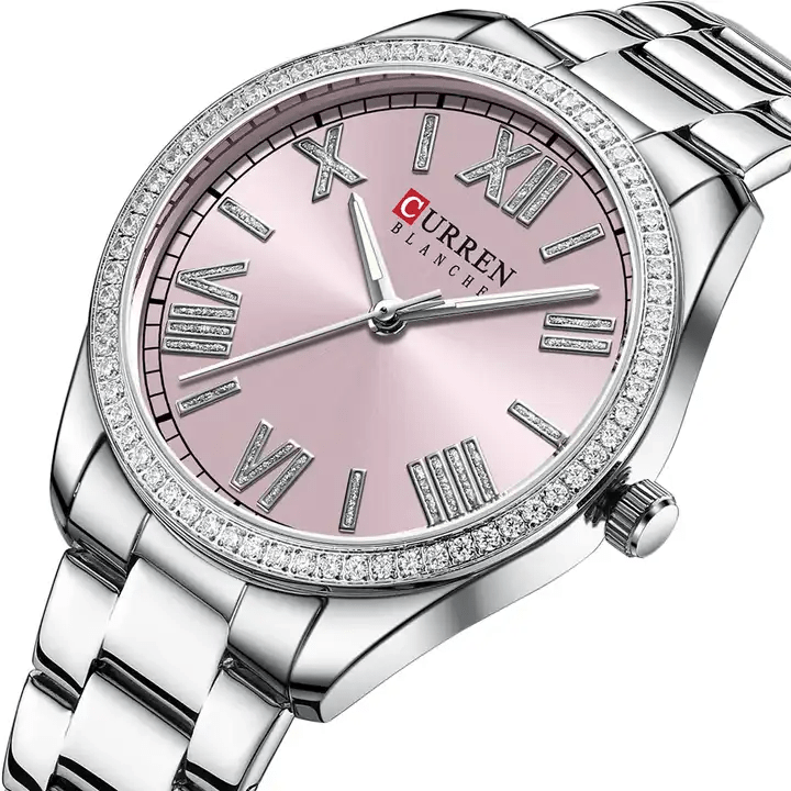 C9088L Curren Silver pink Dial Silver Stainless Steel Chain Analog Quartz Women's Watch. - Timecheck