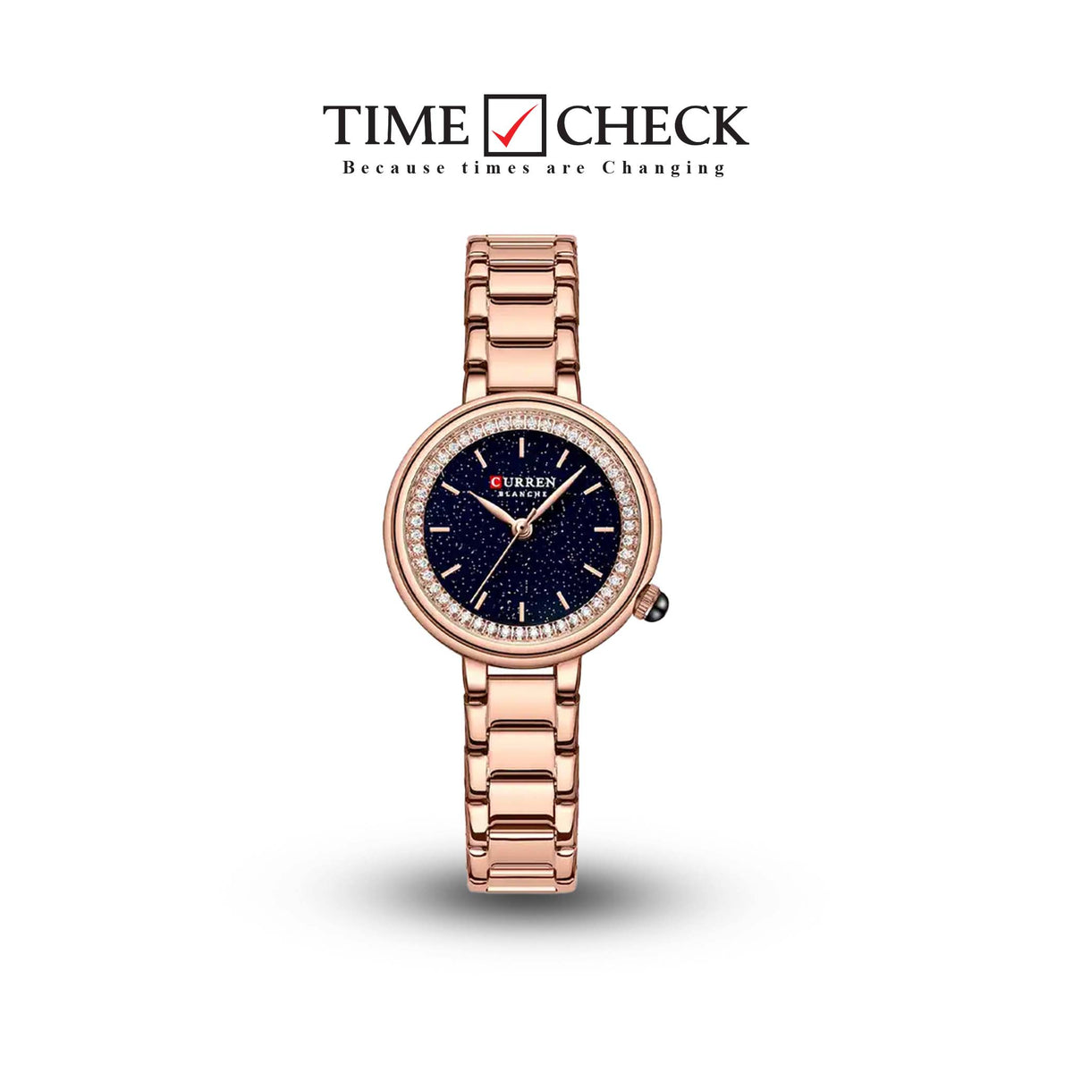 C9089L Curren Black Dial Rose-gold Stainless Chain Steel Analog Quartz Women's Watch. - Timecheck