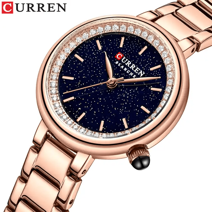 C9089L Curren Black Dial Rose-gold Stainless Chain Steel Analog Quartz Women's Watch. - Timecheck