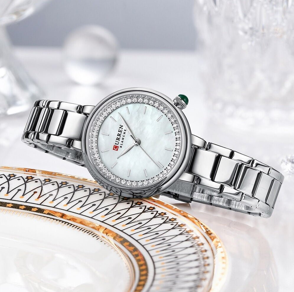 C9089L Curren SILVER Dial Silver Stainless Chain Steel Analog Quartz Women's Watch. - Timecheck