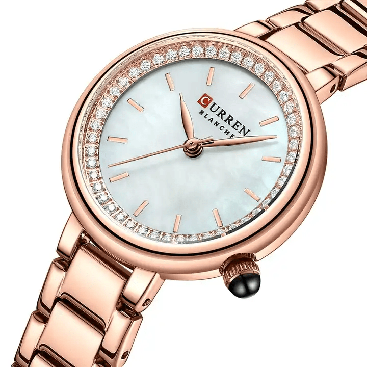 C9089L Curren White Dial Rose-gold Stainless Chain Steel Analog Quartz Women's Watch. - Timecheck