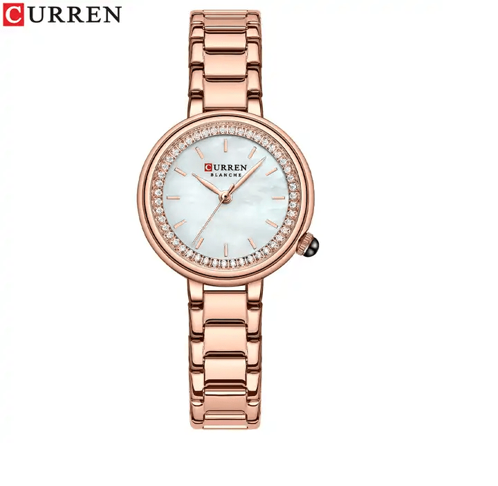 C9089L Curren White Dial Rose-gold Stainless Chain Steel Analog Quartz Women's Watch. - Timecheck