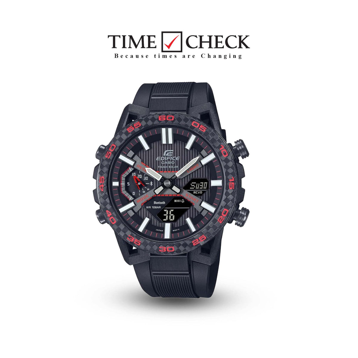 Casio Edifice – ECB-2000PB-1ADF BLACK Dial RUBBER STRAP Analog/DIGITAL Men's Watch. - Timecheck